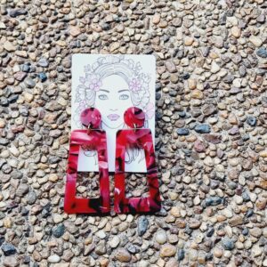 Red and Black Trapezoid Acrylic Stud Dangle Earrings