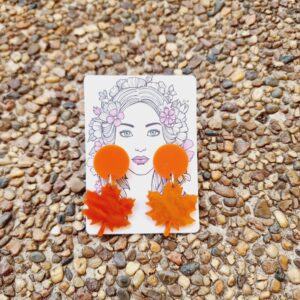 Orange Maple Leaf Acrylic Stud Dangle Earrings