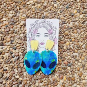Blue Alien Acrylic Stud Dangle Earrings