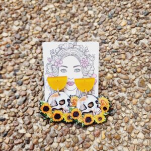 Sunflower Skull Acrylic Stud Dangle Earrings