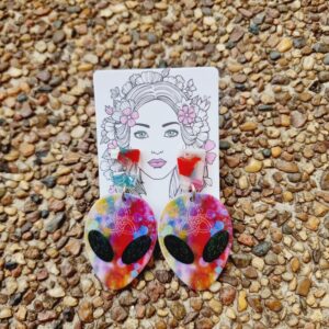 Red Alien Acrylic Stud Dangle Earrings