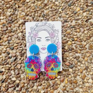 Colourful Skull Acrylic Stud Dangle Earrings