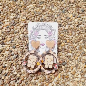 Brown Cartoon Bear Acrylic Stud Dangle Earrings