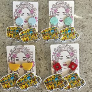 School Bus Design Stud Dangle Earrings