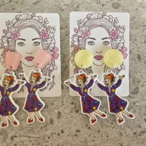 School Bus Purple Dress Design Stud Dangle Earrings