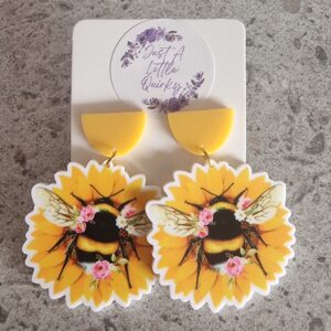 Sunflower Bee Acrylic Stud Dangle Earrings