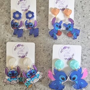 Stitch Blue Alien Design Lot 1 Acrylic Stud Dangles