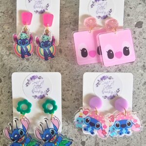 Stitch And Angel Blue And Pink Alien Design Lot 1 Acrylic Stud Dangles