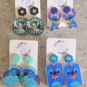Stitch Blue Alien Design Lot 3 Acrylic Stud Dangles