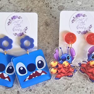 Stitch Blue Alien Design Lot 2 Acrylic Stud Dangles