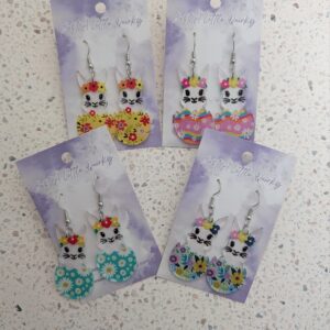 Acrylic Floral Clear Bunny Inside Easter Egg Hook Dangle Earrings