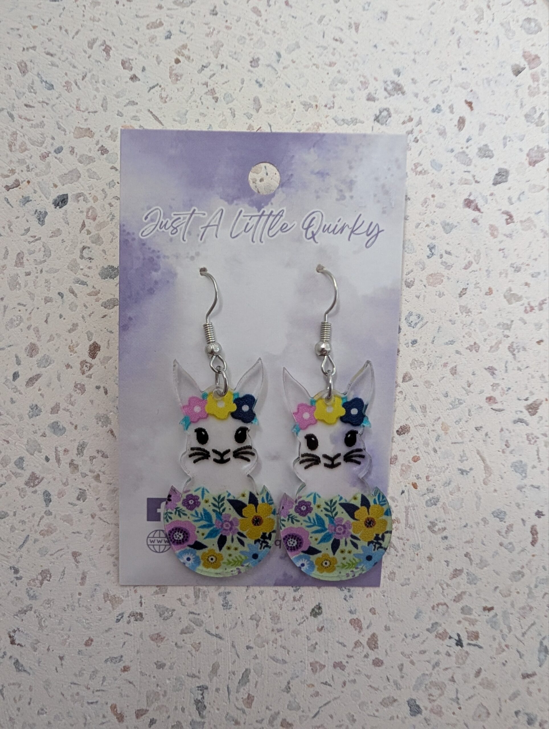Acrylic Floral Clear Bunny Inside Easter Egg Hook Dangle Earrings - Image 4