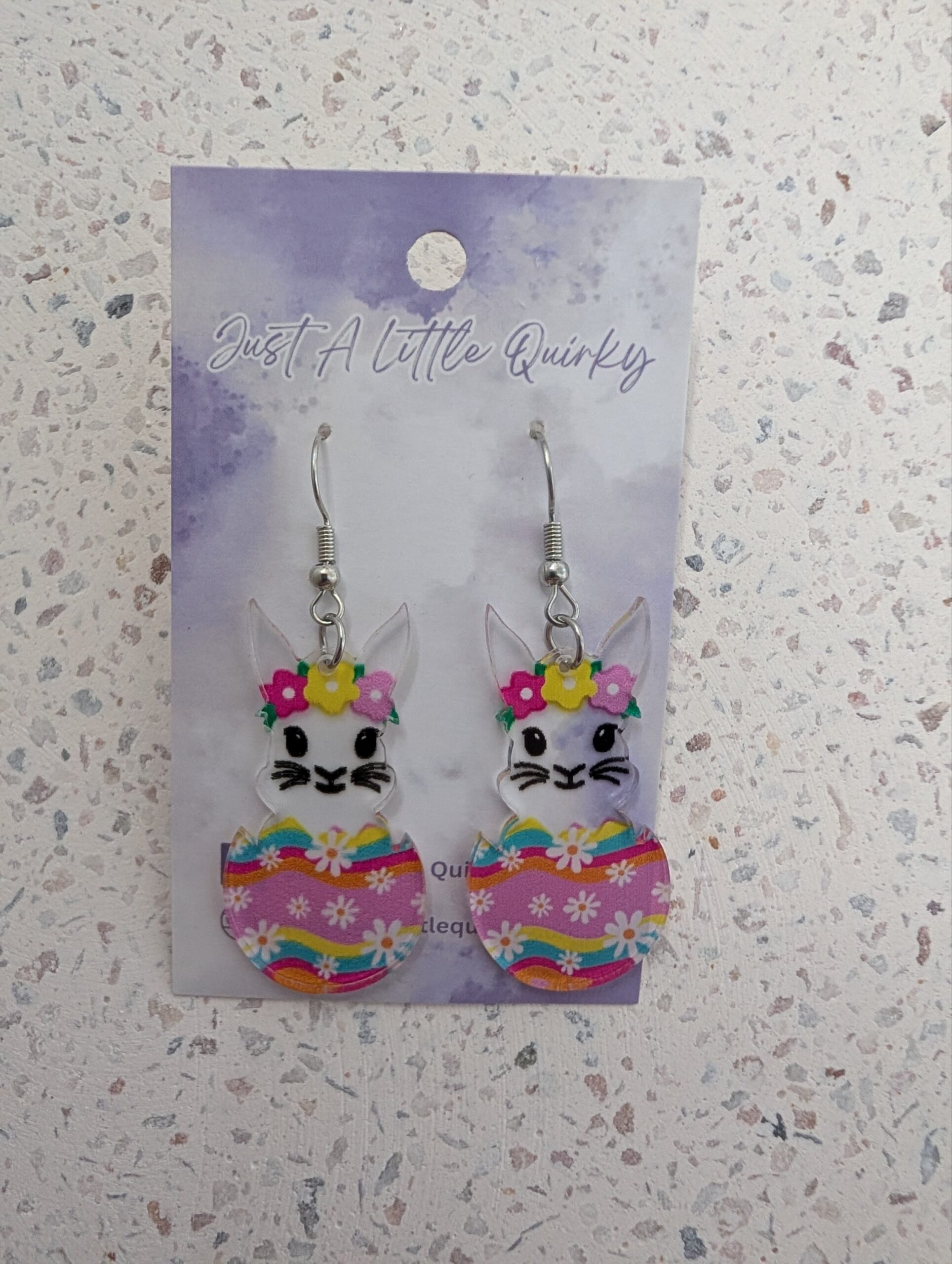 Acrylic Floral Clear Bunny Inside Easter Egg Hook Dangle Earrings - Image 5