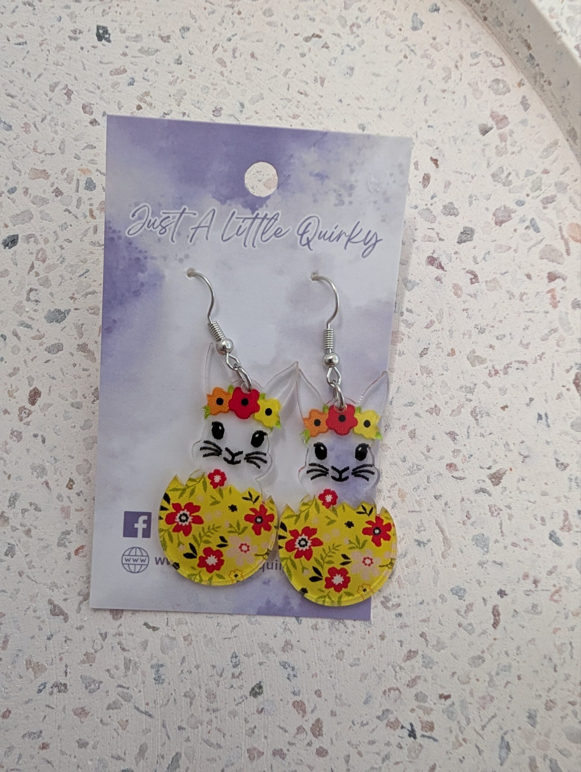 Acrylic Floral Clear Bunny Inside Easter Egg Hook Dangle Earrings - Image 3