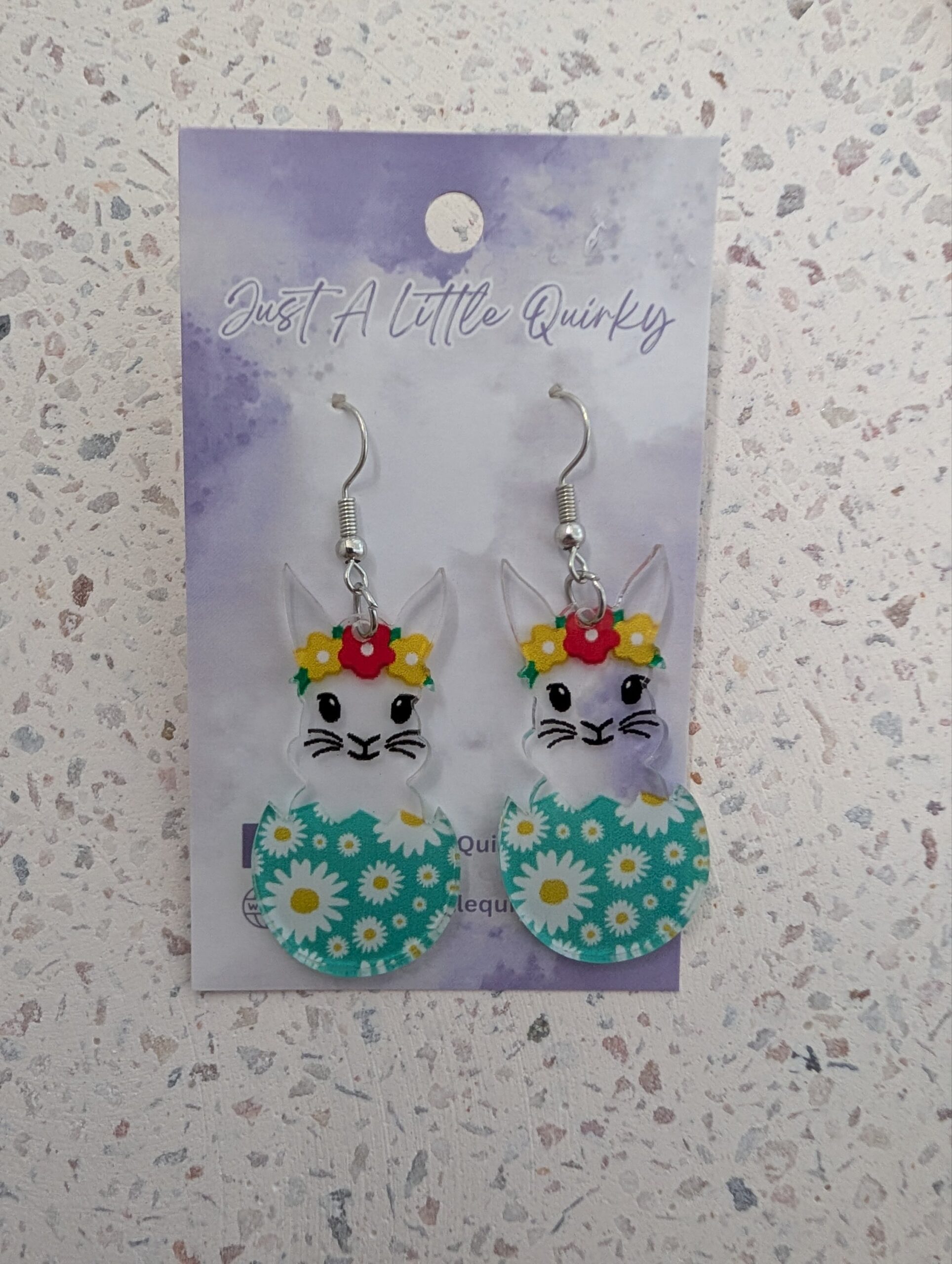 Acrylic Floral Clear Bunny Inside Easter Egg Hook Dangle Earrings - Image 2