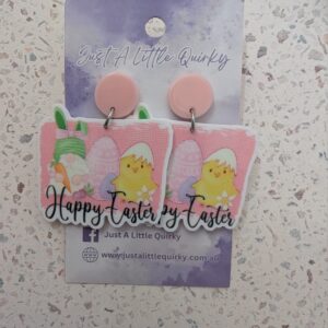 Happy Easter Gnome And Chicken Design Acrylic Stud Dangle Earrings