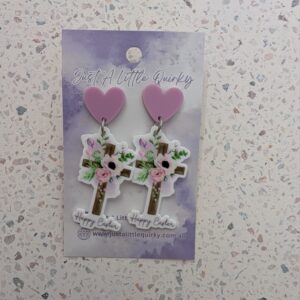 Happy Easter Floral Cross Design Acrylic Stud Dangle Earrings