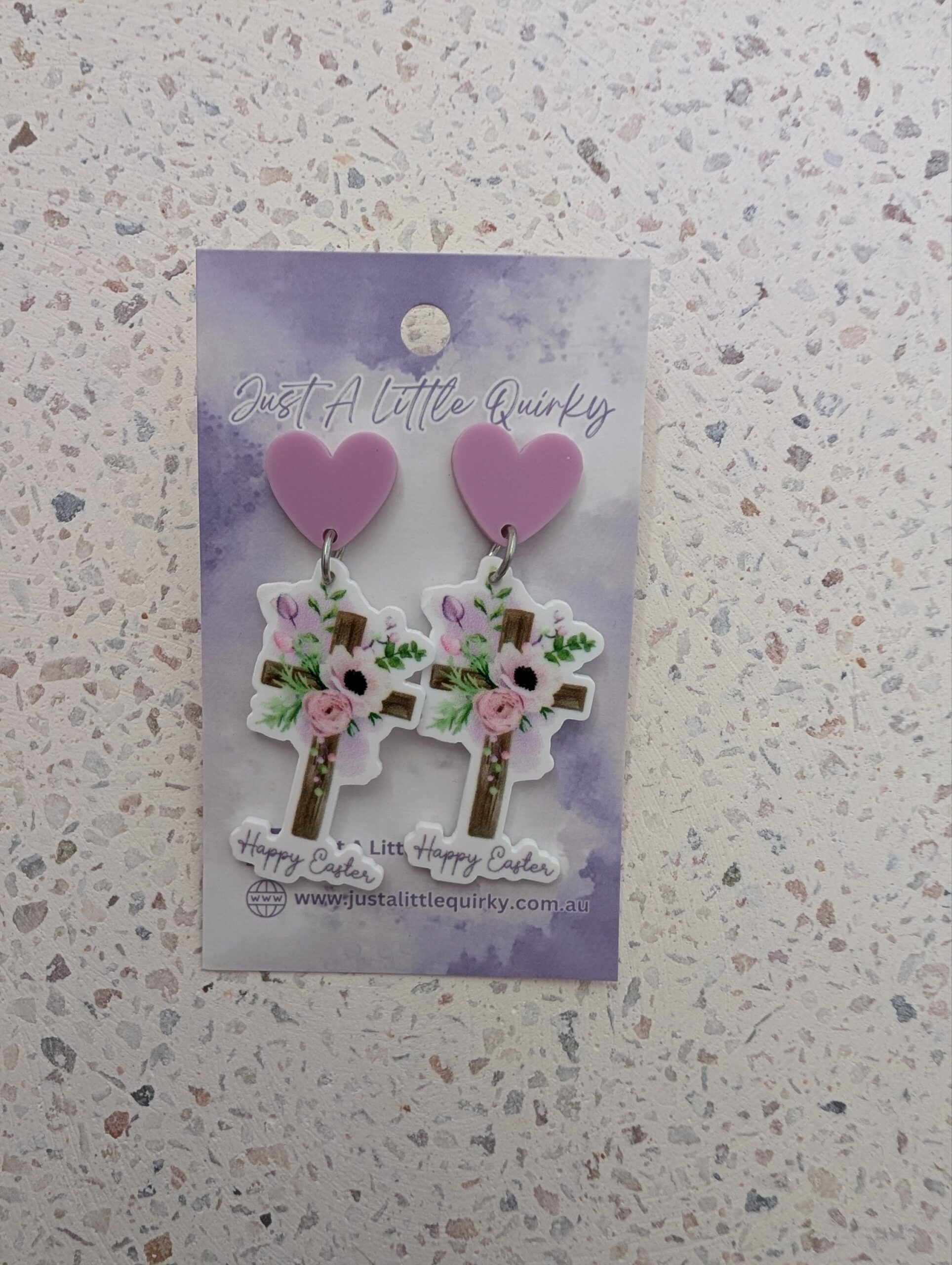 Happy Easter Floral Cross Design Acrylic Stud Dangle Earrings