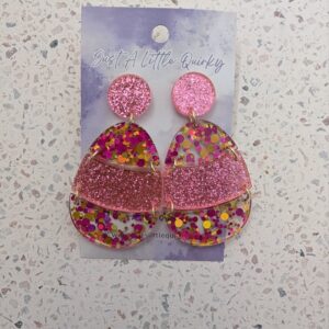 Pink And Gold Glitter Easter Egg Acrylic Stud Dangle Earrings