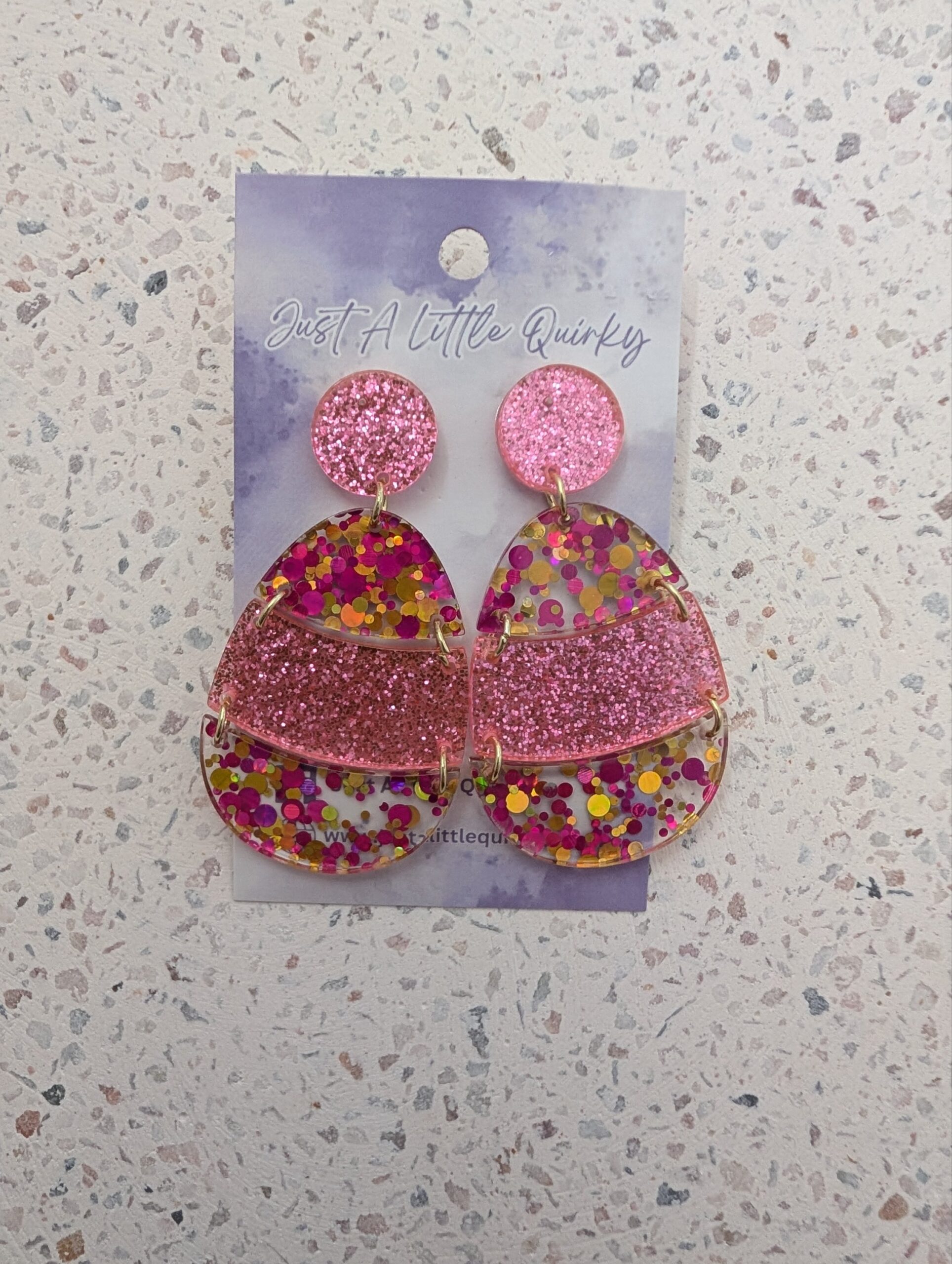 Pink And Gold Glitter Easter Egg Acrylic Stud Dangle Earrings