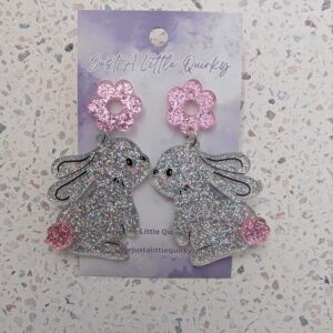 Glitter Easter Bunny Acrylic Stud Dangle Earrings