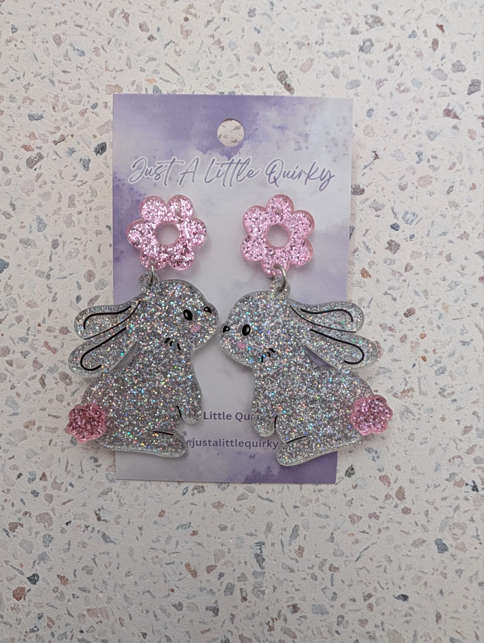 Glitter Easter Bunny Acrylic Stud Dangle Earrings