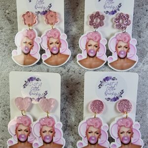 P!nk (Pink) Bubbles Design Acrylic Stud Dangle Earrings