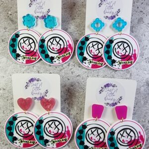 Blink 182 Blue And Pink Design Acrylic Stud Dangle Earrings