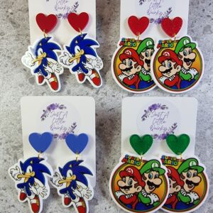 Sonic and Mario Brothers Acrylic Stud Dangle Earrings