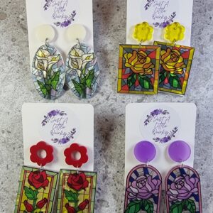 Stained Glass Flower Designs Acrylic Stud Dangle Earrings