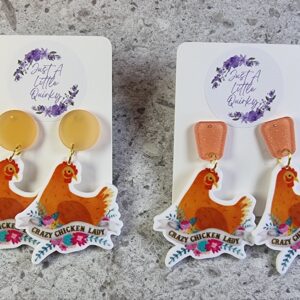Crazy Chicken Lady Design Acrylic Stud Dangle Earrings