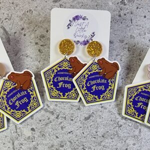 Harry Potter Honeydukes Chocolate Frog Design Acrylic Stud Dangle Earrings