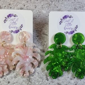 Monstera Leaf Acrylic Stud Dangle Earrings