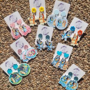 Bluey And Bingo Australian Cattle Dog Designs Acrylic Stud Dangle Earrings