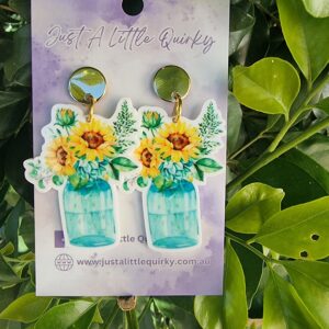 Sunflower Vase Acrylic Stud Dangle Earrings Design