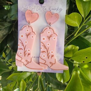 Cow Girl Floral Blossom Tree Boot Acrylic Stud Dangle Earrings Design