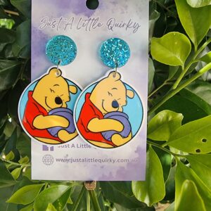 Pooh Bear Acrylic Stud Dangle Earrings Design