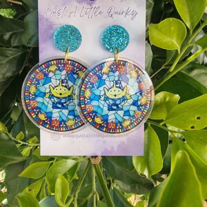 Stain Glass Alien Acrylic Stud Dangle Earrings Design
