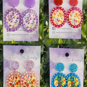 Oval Floral Print Acrylic Stud Dangle Earrings