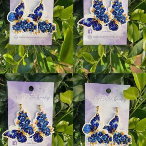 Gold And Blue Butterfly Acrylic Stud Dangle Earrings Design