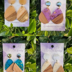 Bamboo And Resin Stud Dangle Earrings Designs