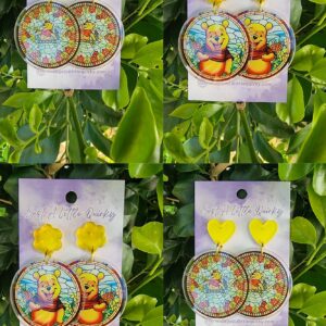Stain Glass Pooh Bear Acrylic Stud Dangle Earrings Designs