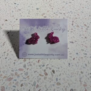 Pink Glitter Bunny Rabbit Easter Stud Earrings