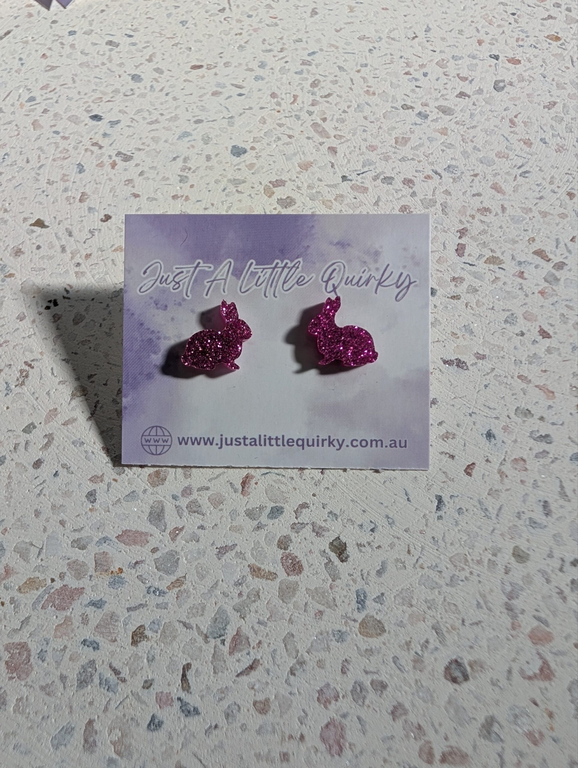 Pink Glitter Bunny Rabbit Easter Stud Earrings