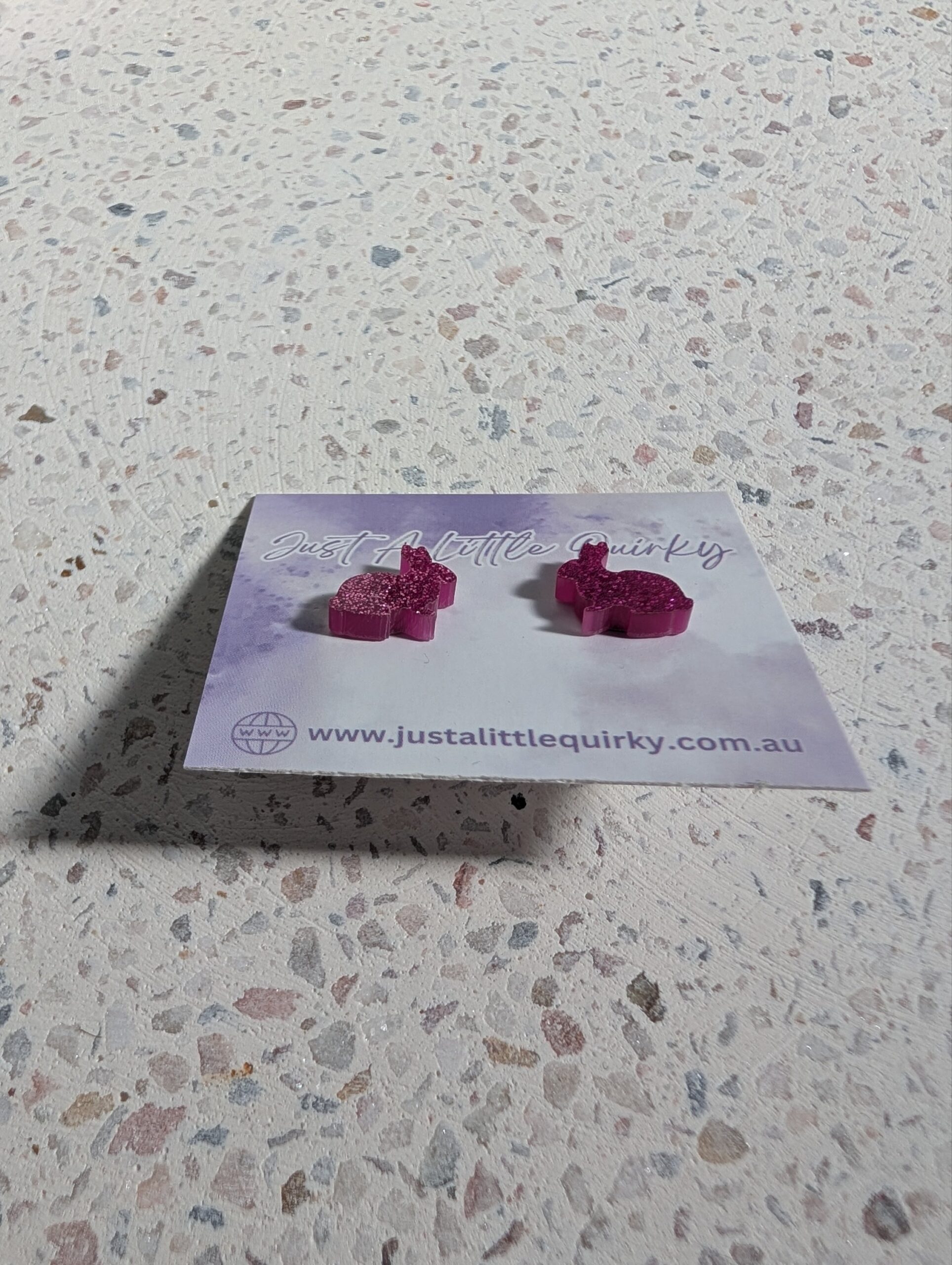 Pink Glitter Bunny Rabbit Easter Stud Earrings - Image 2