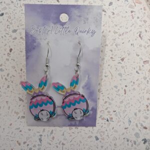 Rainbow Bunny Rabbit Easter Acrylic Hook Dangle Earrings