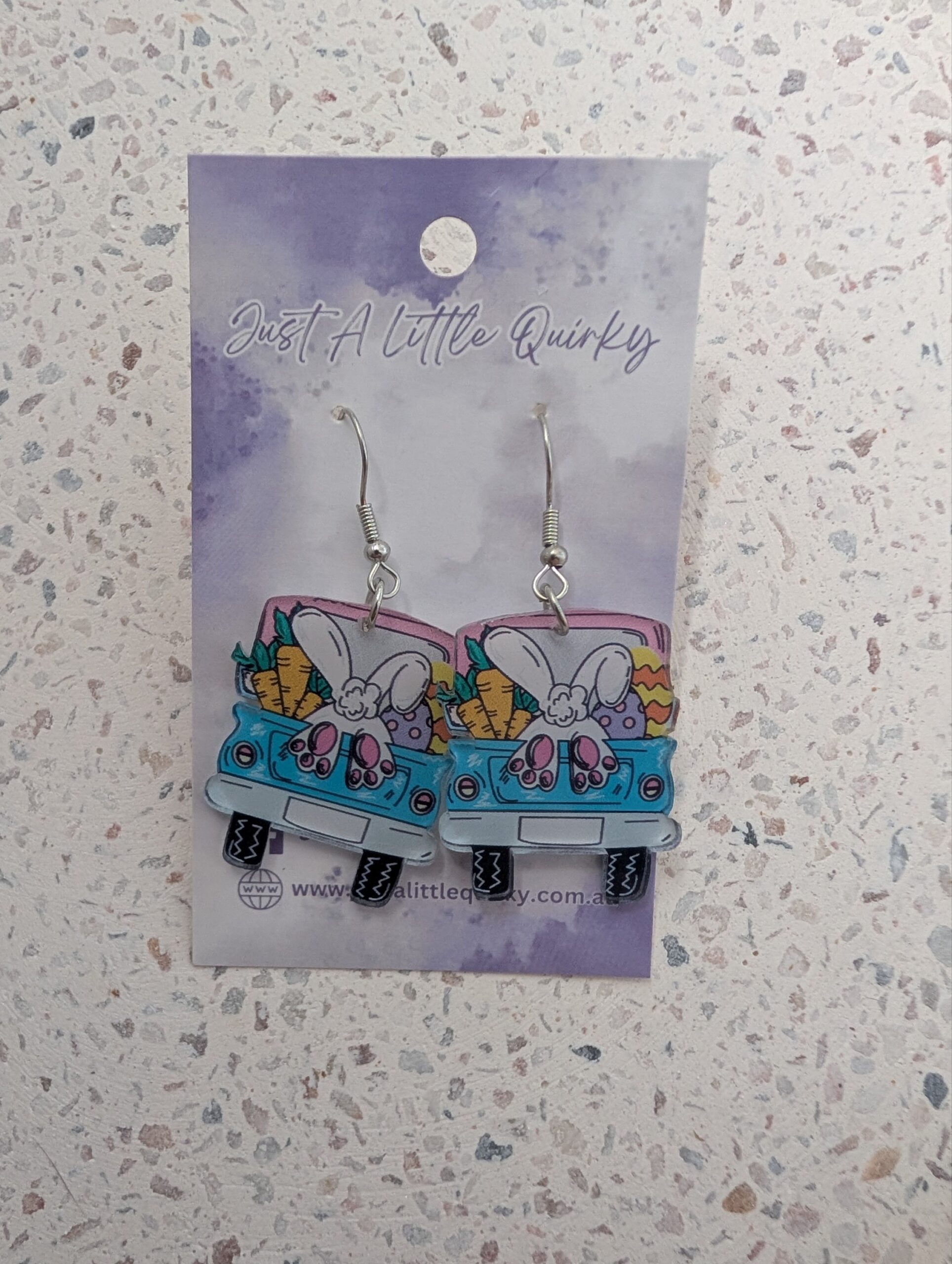 Easter Car Bunny Rabbit Acrylic Hook Dangle Earrings