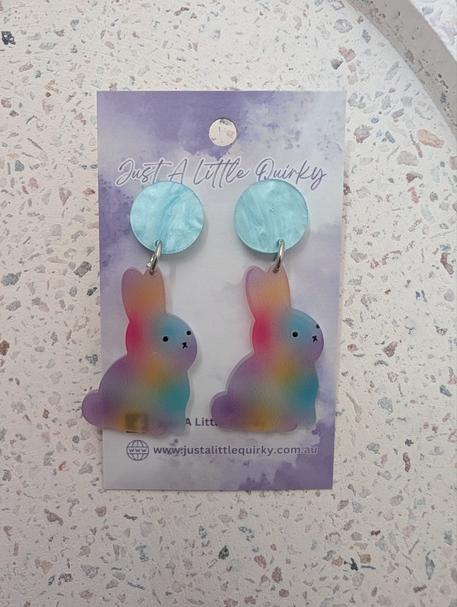 Rainbow Colourful Bunny Rabbit Easter Acrylic Stud Dangle Earrings