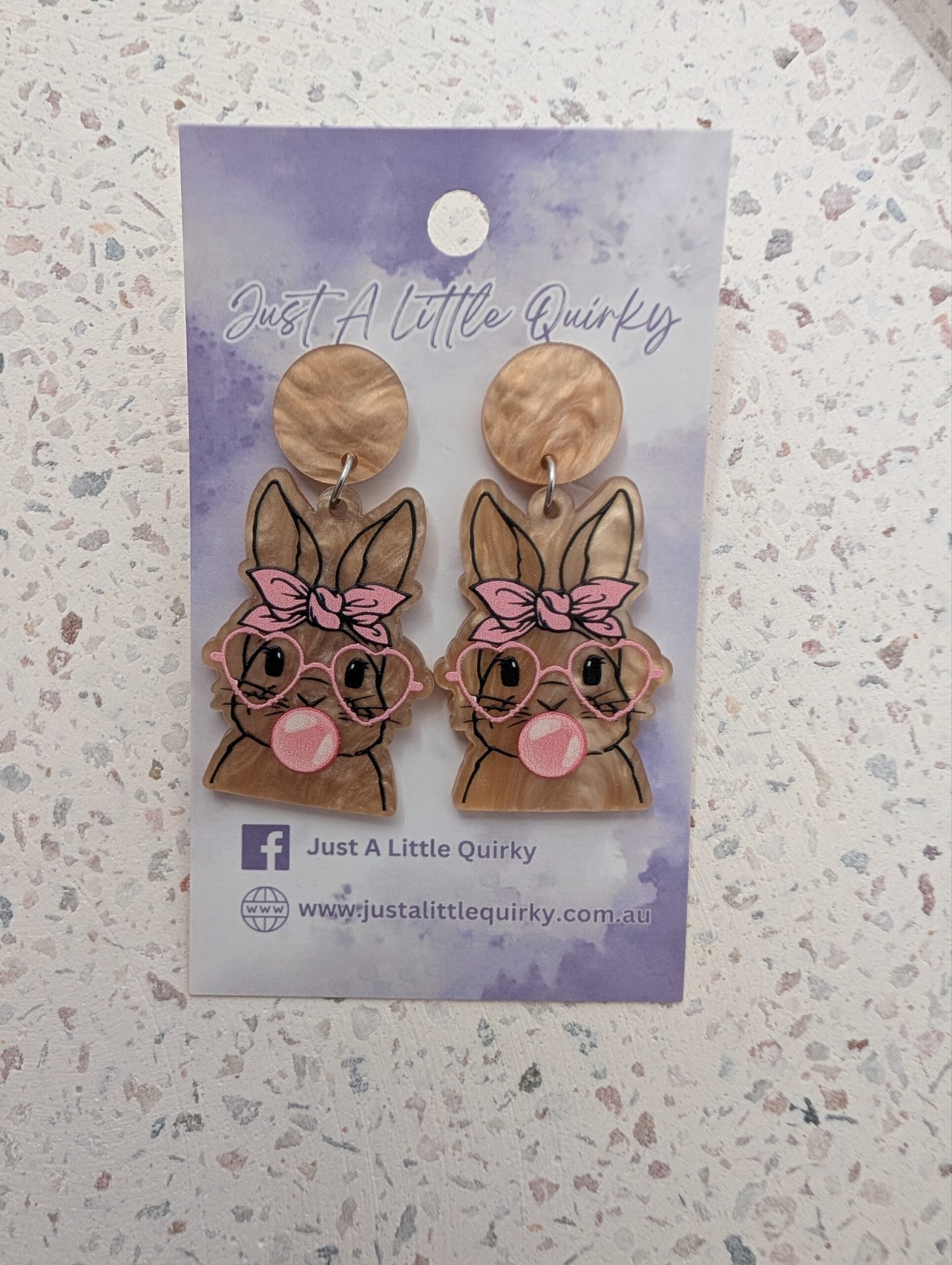 Bubblegum Bunny Rabbit Easter Acrylic Stud Dangle Earrings