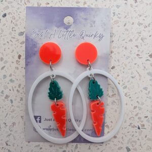 Carrot Inside Egg Shape Acrylic Stud Dangle Earrings